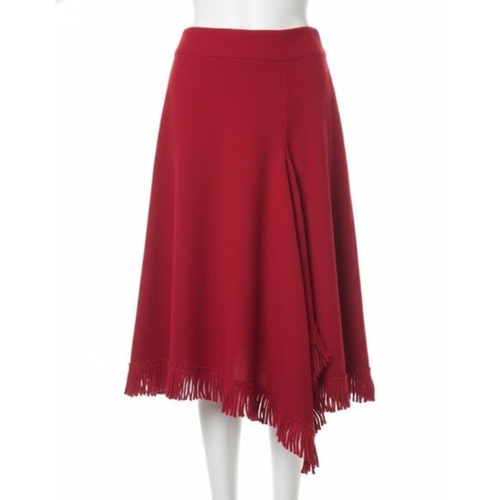 Red Asymmetric Fringe Handkerchief Hem Midi Skirt SMALL Stretchy